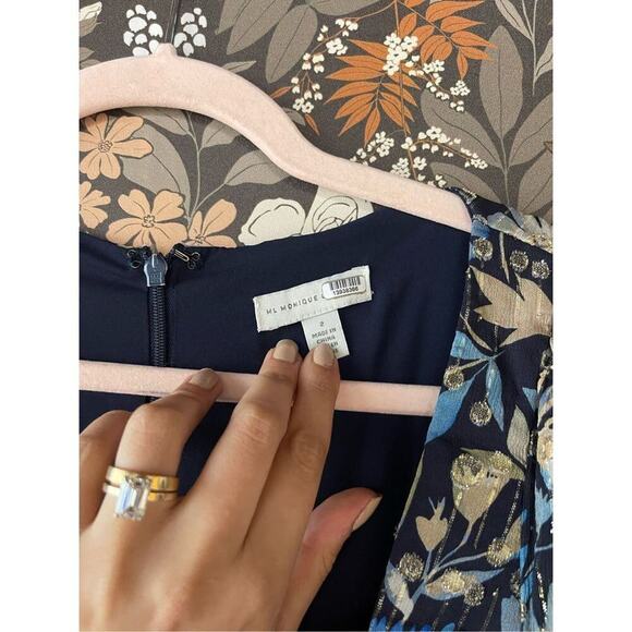 ML Monique Lhuillier Women's Ruched Floral Metallic Mini Sheath Dress Size 2 - Picture 10 of 10